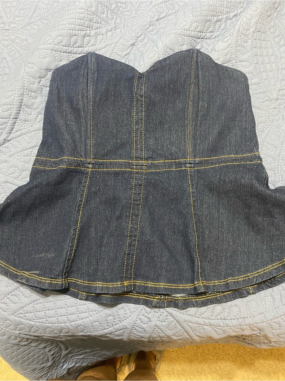 Fashion Nova Dark Blue Strapless Denim Peplum Top